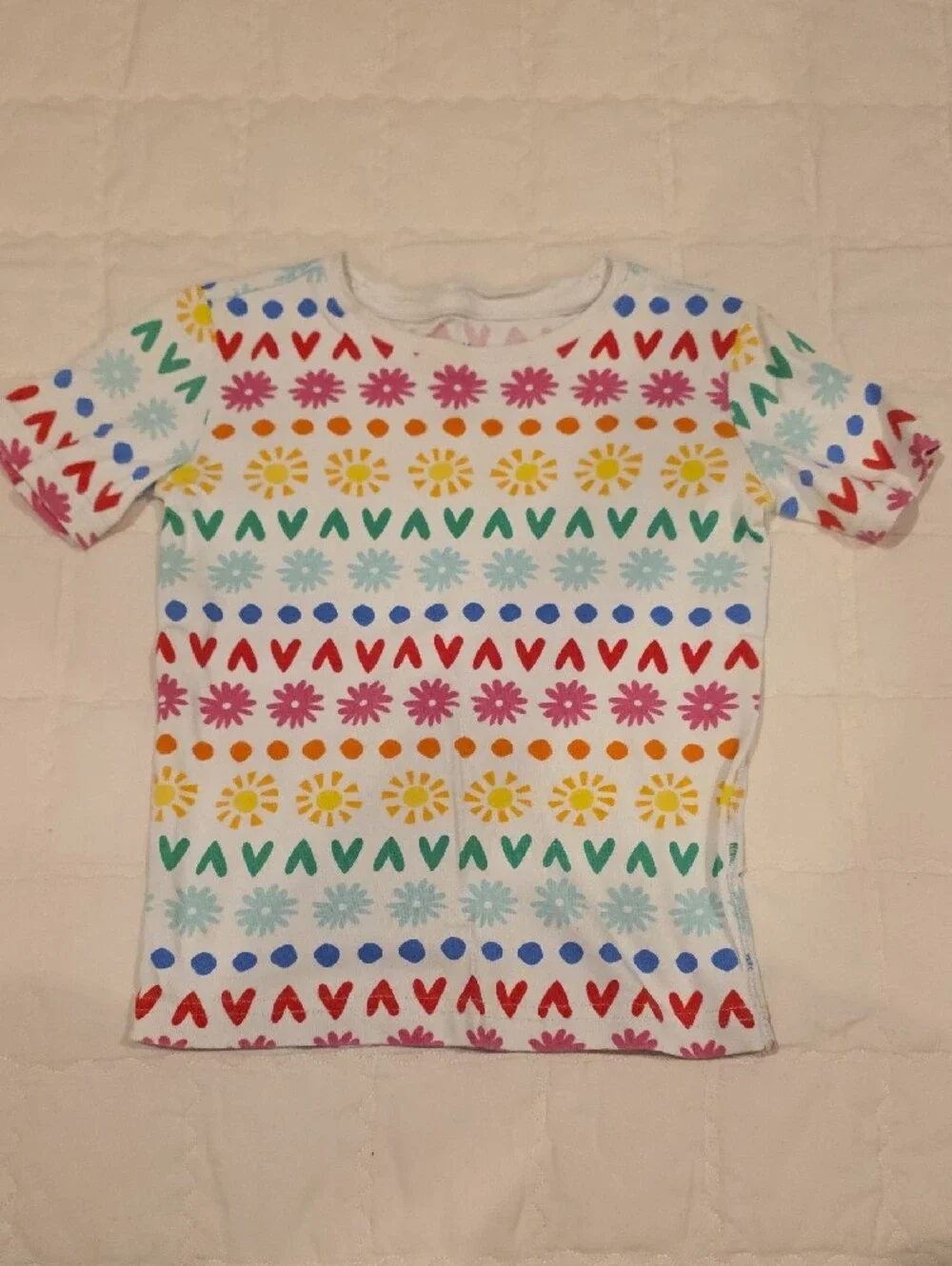 Primary White Kids Pajama Set with Multicolor Pattern